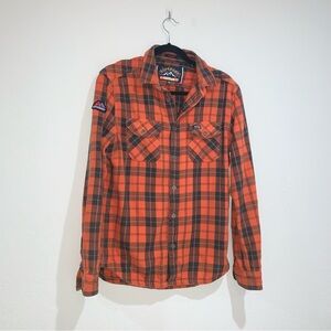 Superdry Rookie Ridge Shirt Broken Twill Orange Vibrant Orange Checkered Shirt M